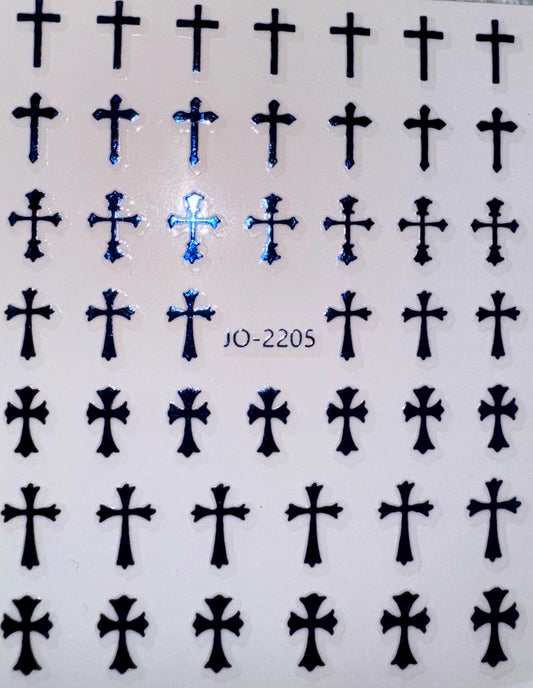 NAIL ART STICKER - NAVY METALLIC CROSSES